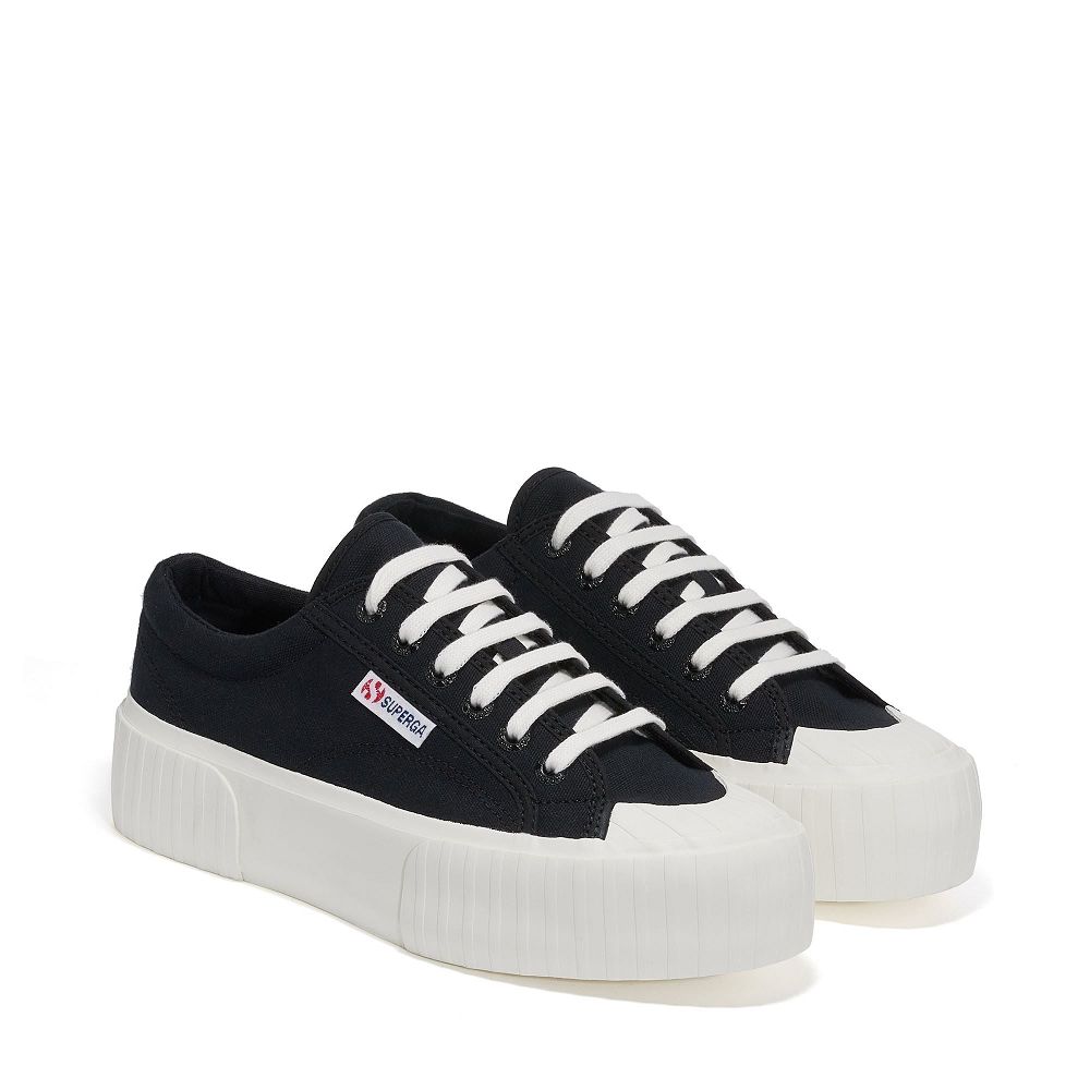 Superga 2631 Stripe Platform Black Low Top Sneakers - Women's Sneakers USA | US0324423